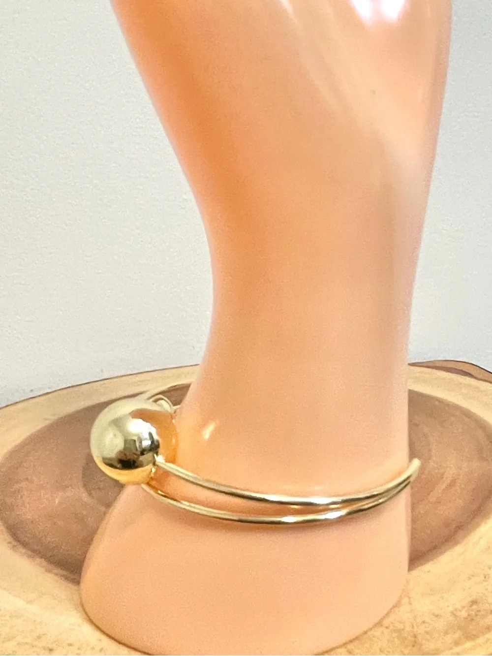 Gold Double Ball Link Open Cuff Bracelet 18K Gold Filled NWOT